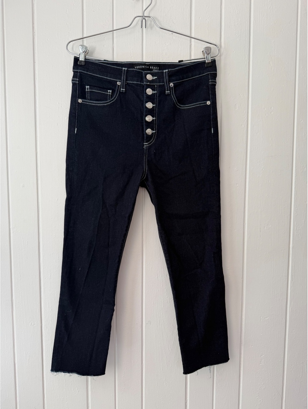 Veronica Beard Debbie 10” Skinny Dark Wash Jeans with Contrast Stitching 28
